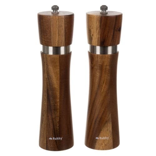 Salt and Pepper Mill Set 2-pack Acacia Wood 21 cm Ceramic Grinder 1000