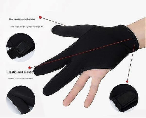 Heat Resistant 3-Finger Hair Styling Glove for Curling Iron with Adjustable Strap Black Medium [DB]