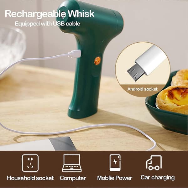 Electric Hand Whisk, USB Rechargeable, Egg Beater with 2 Detachable Whisks with 3 Speed Settings Green Green