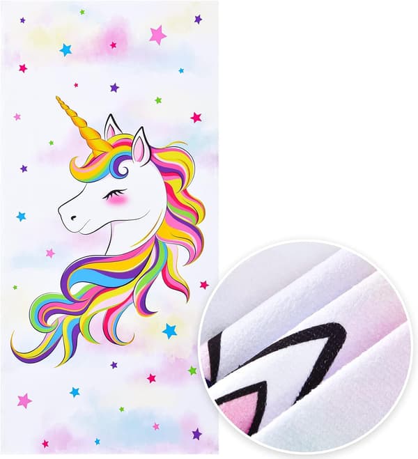 Unicorn Beach Towel - 70 x 150 cm Pink Polyester Camping Towels for