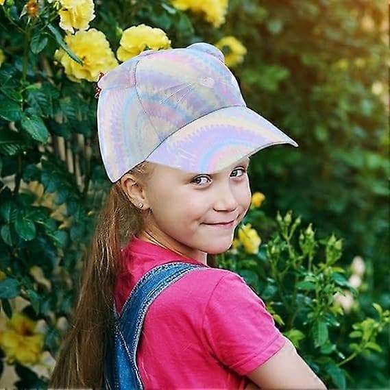 Girls Baseball Cap, Colorful Cat Summer Cap Adjustable Head Circumference Caps Ponytail Cap