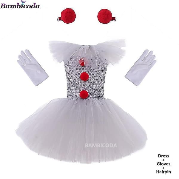 Grå Halloween-kostym för flickor, tyllklänning, läskig clown, barn, karneval, fest, cosplay-kläder, barn