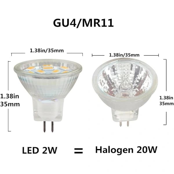 LED MR11-lamper 2W 12V, GU4 Varmhvit 3000K, 20W Halogenekvivalent, MR11 G4/GU4.0 LED-pære (4-pakning)