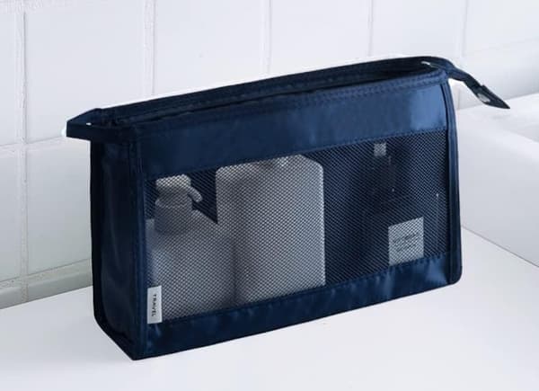 Mesh Kosmetiktaske Nylon Makeup Tasker med Lynlås Stof Træk Bærende Rejse Lille Makeup Taske Tilbehør til Mænd og Kvinder til Ferie Badeværelse a