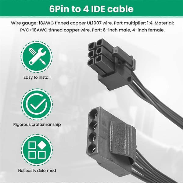 6-pin til 4 Molex modulær strømforsyningskabel 6-pin til 4 IDE-kabel for CORSAIR RM1000X RM850X RM750X RM6