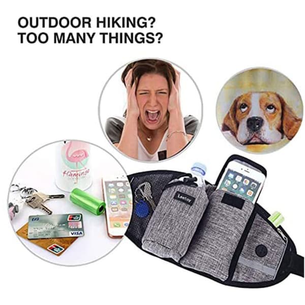 Hands-free dog leash, shock-absorbing, comfortable, with reflective stitching. Perfect for running, jogging, and walking. Off-grey.