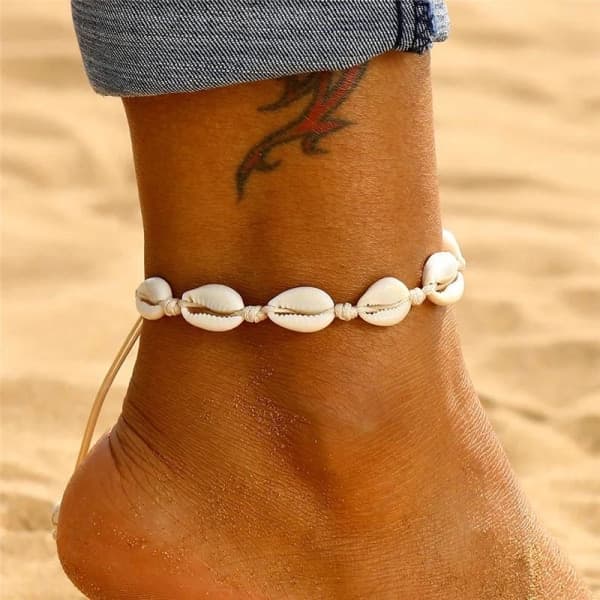 Anklet anklet anklet and bracelet - White shells White