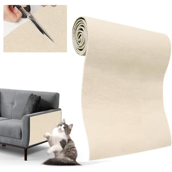 Selvklebende Klorematte for Katter 200x40cm Beige - DIY Klippbart Veggbeskyttelse for Sofa Kompatibelt med Katter