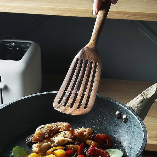 Wooden Kitchen Utensils, 2 Pcs Wooden Spoons and Spatula for Cooking, Smooth, Use for Cookware
