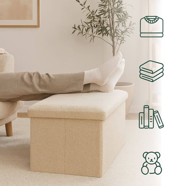 Sammenleggbar oppbevaringsbenk med teddyfleece, 2-seter