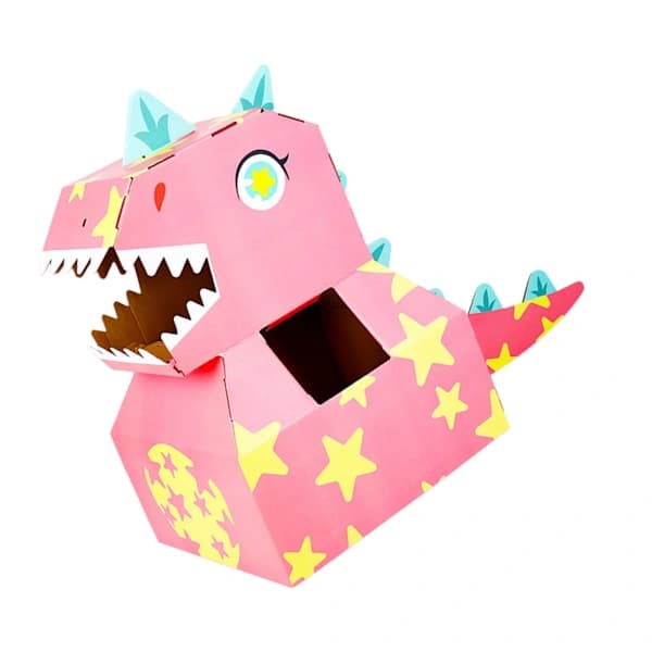 DIY Bærbar Interaktiv Lyserød Dinosaurhoved Kostume Legetøj i Pap til Børn