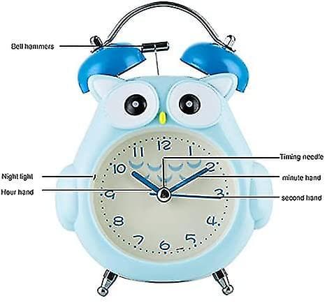 Barnklocka Uggla med nattlampa Tyst Icke-tickande Sängklocka Hög Bell Analog Klocka Batteridriven Barnklocka