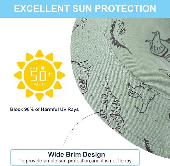 Solhatt Barn Sommar Bucket Hat UPF 50+ Fällbar Strandhatt med Justerbar Hakrem för 1-2 År Gammal (2 Pack)