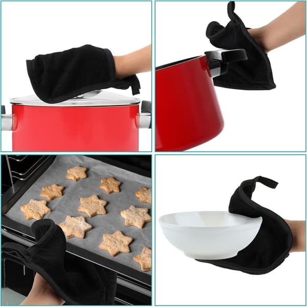2-pack Pot Holders with Pockets Kitchen Heat Resistant Machine Washable Square Oven Mitts Terry Pot Holder Set 21 x 19 cm for Baking Cooking