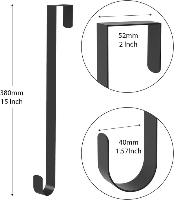 Julekransophæng, 15'' /38cm Metal Dørkransholder til juledekoration - 1-pak - Sort