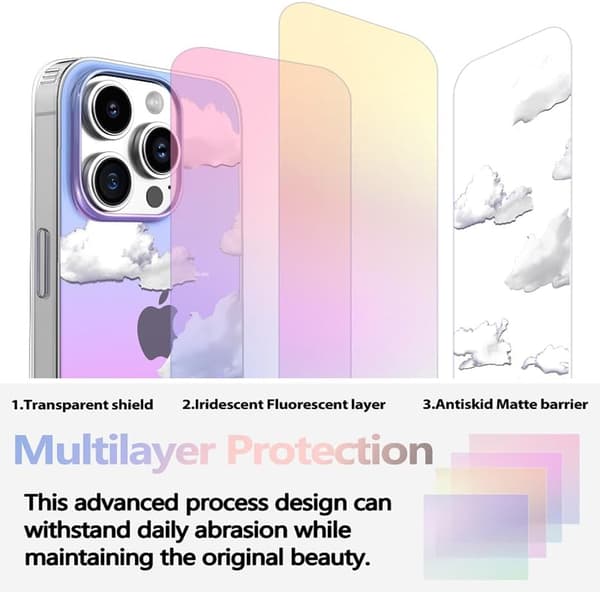 Hard Phone Case Compatible with iPhone, Slim Crystal Clear Holographic White Cloud Women Girls, Hard PC Shockproof Protective Design iPhone 12 Pro Max iPhone 12 Pro Max