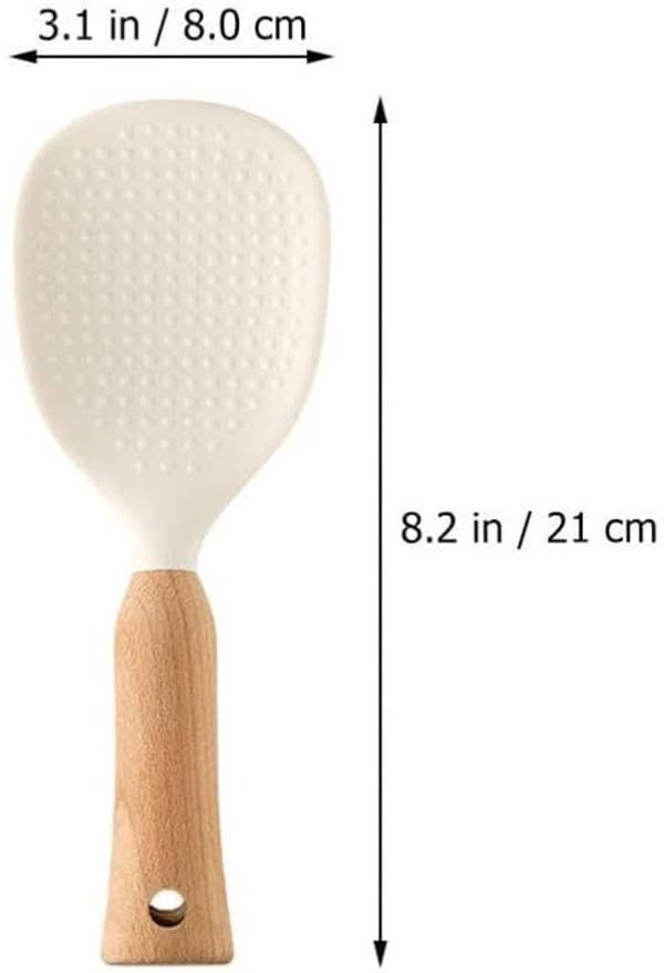 Silicone Rice Spoon - Vertical Silicone Rice Ladle - Non-stick Rice Spoon - Rice Spoon - Stand-up Rice Spoon with Beech Wood Handle