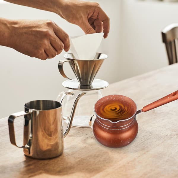 Mini Multifunctional Milk Pot with Lid, 10cm Non-stick Household Saucepan, Coffee Color