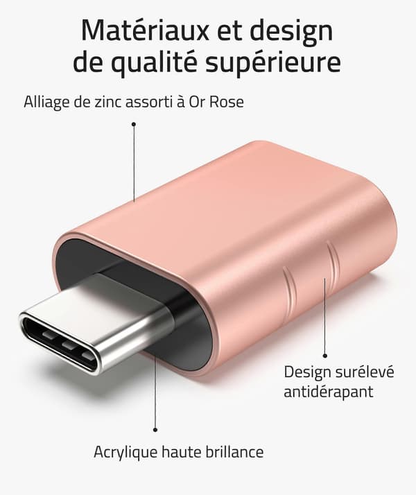 USB C til USB Adapter 2-pakning USB C Hann til USB3 Hunn Adapter Kompatibel med MacBook Pro/Air 2021 iMac iPad Mini 6/Pro, Rosa