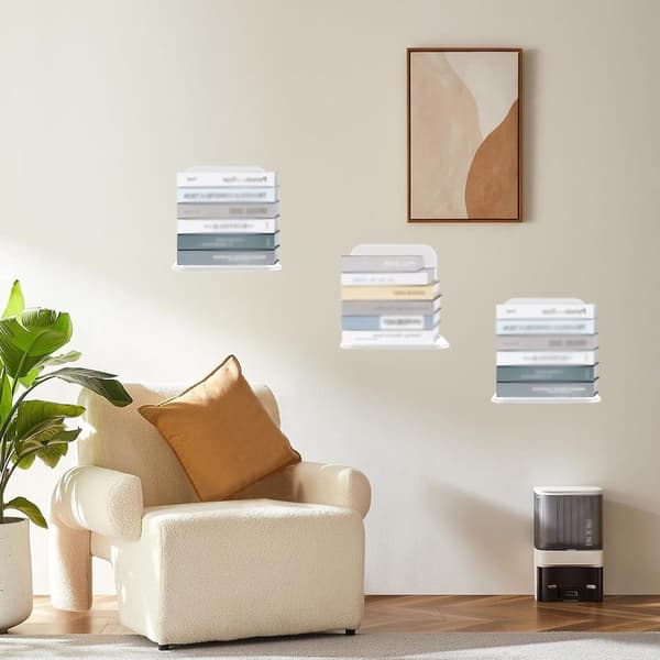 Invisible Bookshelf, Wall Mounted Floating Metal Shelf, White, 6.6x6x10.5 cm, 2 Pieces