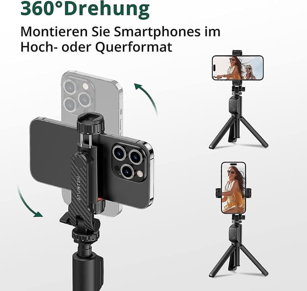 Tripod Mount, Mobile Phone Holder Tripod With 2 Cold Shoe Mounts, 360 Degree Rotation Smartphone Tripod Adapter