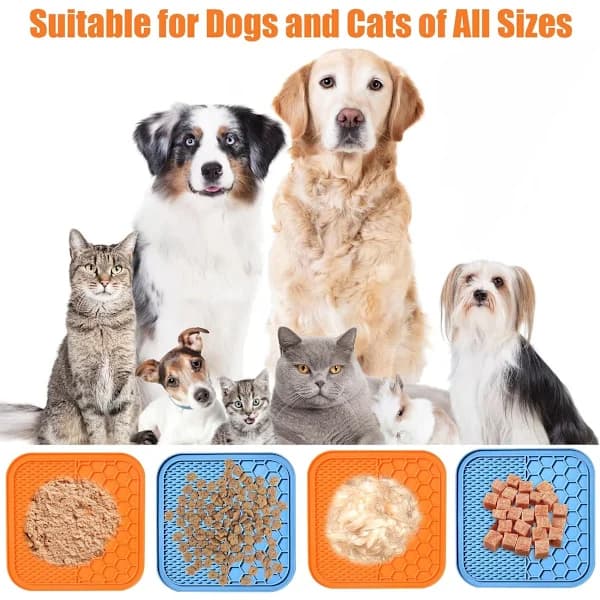 2-pack hundslickmattor med sugproppar, BPA-fria för bad och borstning, inkluderar silikonskrapa och extra starka sugproppar