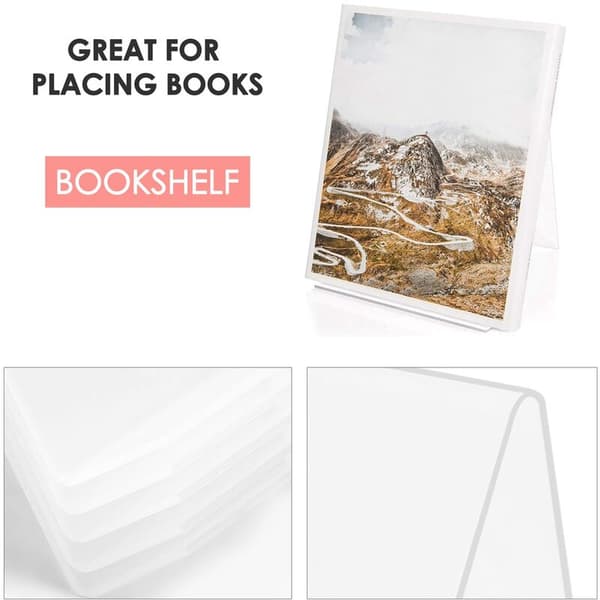 Acrylic Book Stand with Edge, Clear Acrylic Display Stand, Clear Shelf for Books, Notebooks, Artwork