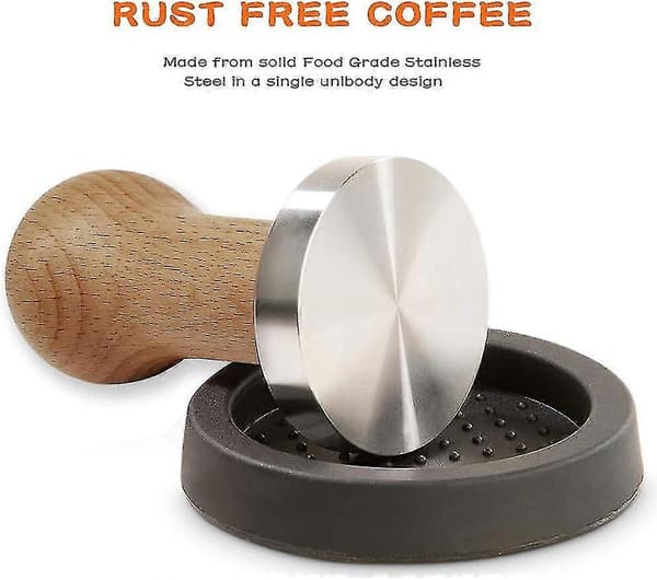 Kaffepresse med silikoneplade, trækaffepresse med rustfri stålfod til espressokaffetilbehør