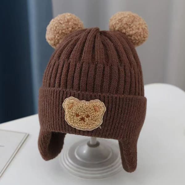 Wool Knitted Ear Protection Hood for Infants Aged 3-24 Months
