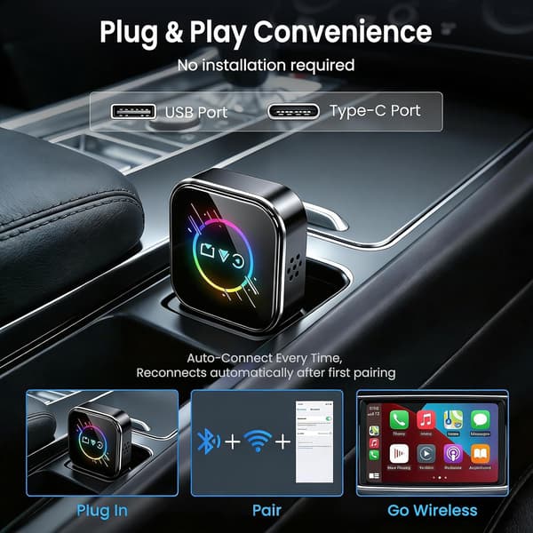 Wireless CarPlay Adapter 3-in-1 Car Screen Connection, Plug and Play (Meteor Shower)