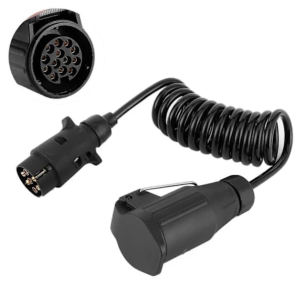 Trailer Cable with Spiral Cable, Extension Cable, Caravan Connectors, 12V, 7- to 13-pin