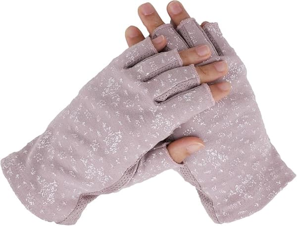 Mørkelilla damehandsker med halve fingre, bomuld, sommerhandsker til kørsel