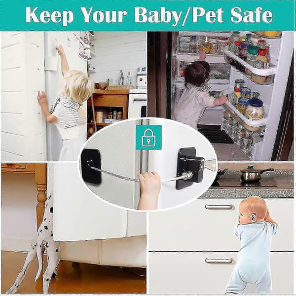 Child Safety Locks for Refrigerator 2-pack with Keys for Cabinets & Drawers