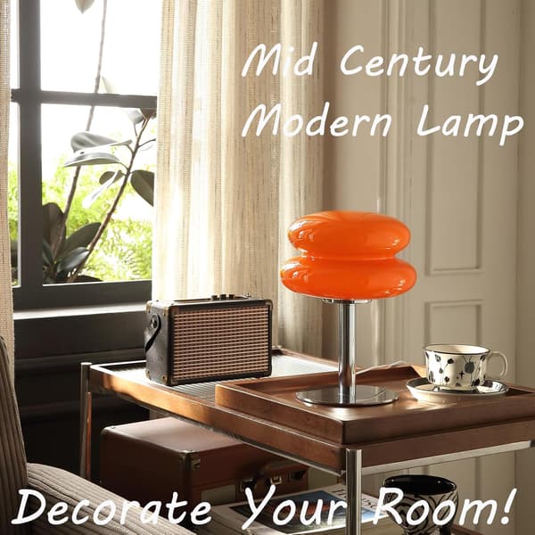 Mid-Century Moderne Glasbordlampe til Soveværelse, Orange Svampelampe [JUN]
