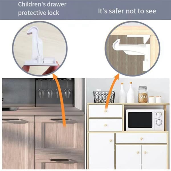 Invisible Child Safety Locks for Cabinets or Cupboards, Drawers, Wardrobes - Self-Adhesive Easy Installation