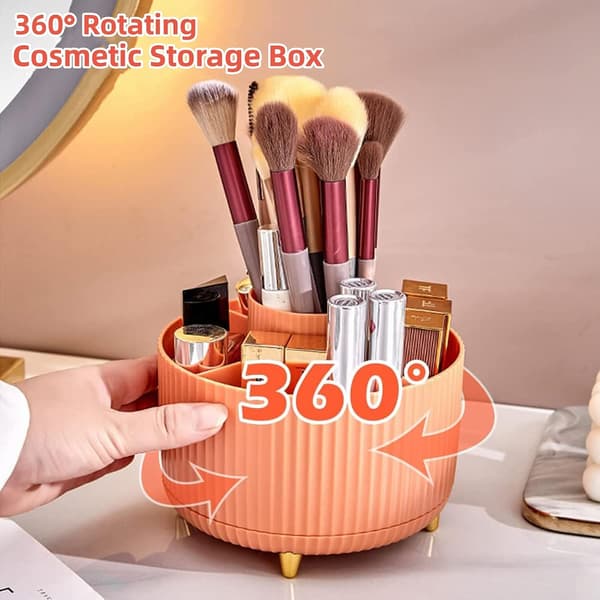 360° Rotating Makeup Organizer Makeup Brush Holder with 5 Compartments for Dressing Table Bedroom Bathroom Office Orange Orange