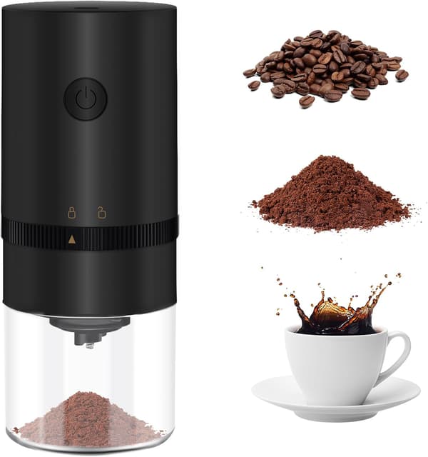 Portable Electric Burr Coffee Grinder, Electric Rechargeable Mini Coffee Grinder with Multiple Grind Settings - Black