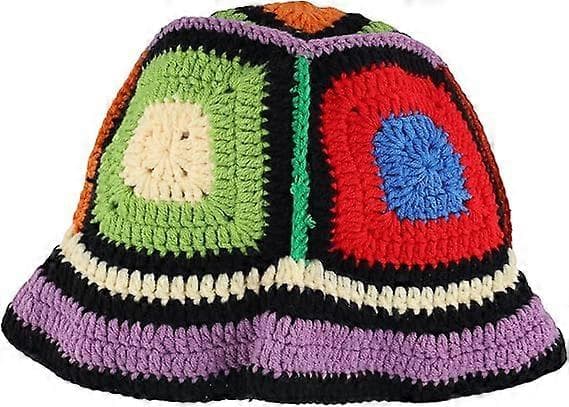 Hæklet damehat, Bucket Hat Akrylfiber Blomstret Bucket Hat til Kvinder Sommer Udendørs Strand Rejsetilbehør