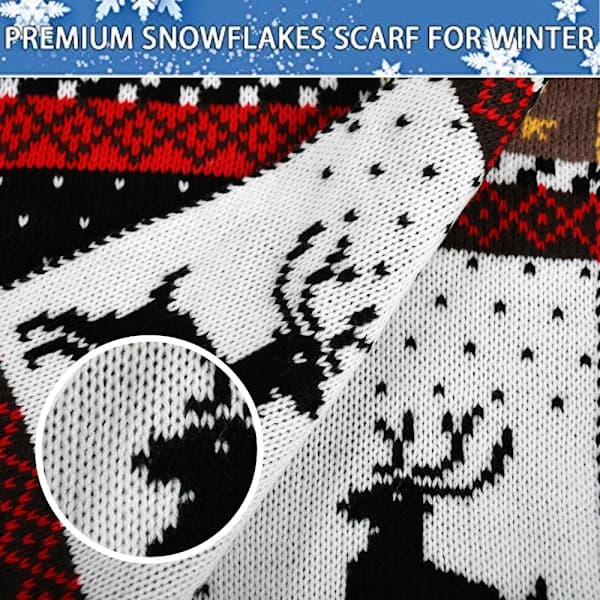 Vinter Jul Älg Scarf Varm Snö Geometrisk Sjal Stickad Lång Tjock Scarf Svart