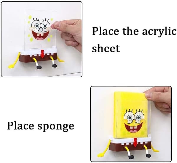 Cartoon Sponge Holder with Sponge, Kitchen Sponges Spongebob Holder, Sink Shelf Sponge Drain Rack-FA-
