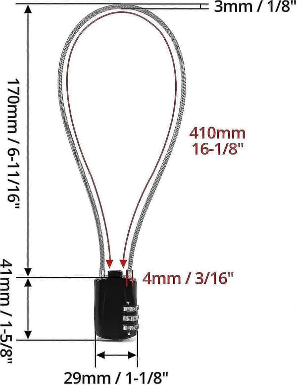 Retractable Cable Lock, Digital Combination Padlock with 41 cm Cable for Motorcycle, Bicycle, Snowboard, Skis, Suitcases, Black -Sy