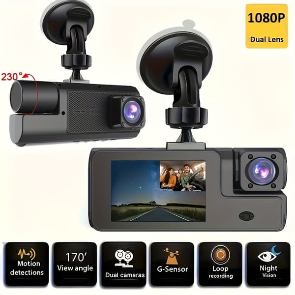1080P Dashcam 2-tommer Front Bakkamera Samtidig Videoovervågning