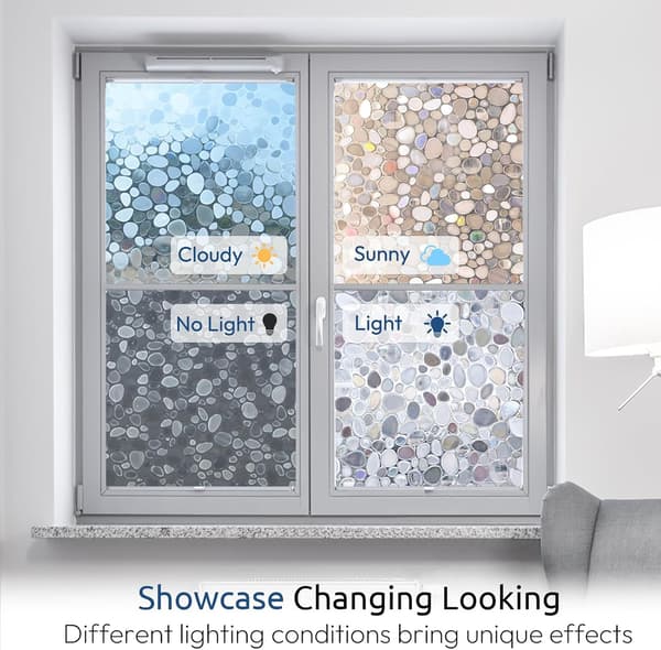 Window Film, Stone Pattern Window Decal, 3D Privacy Film (30cm x 200cm)