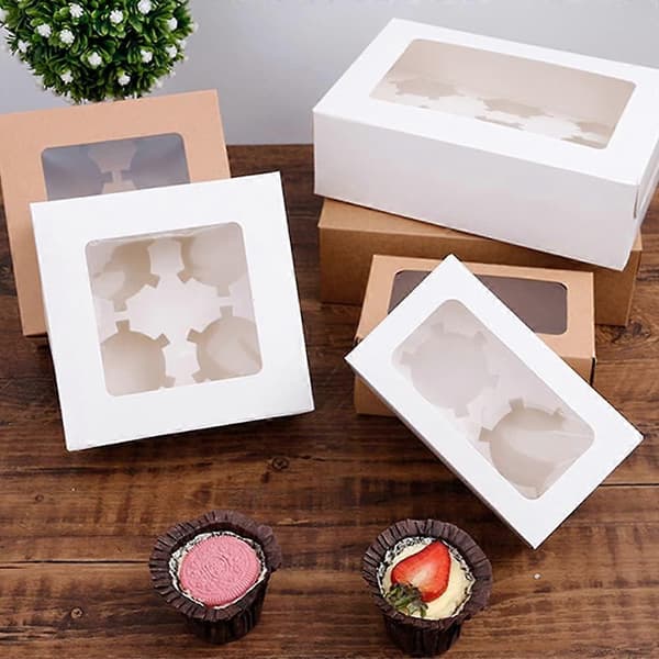 Muffin Boxes, 20-pack Bakery Muffin Containers, Cake Containers for Muffins, with Observation Window and Removable Inner Support, (1 Hole)