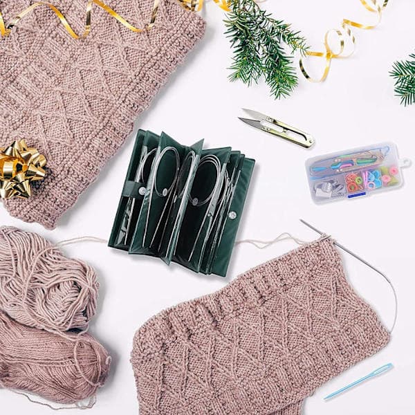 Beginner Set, 65 cm Circular Knitting Needles Metal with Casing and Gauge, Lightweight Circular Knitting Needles