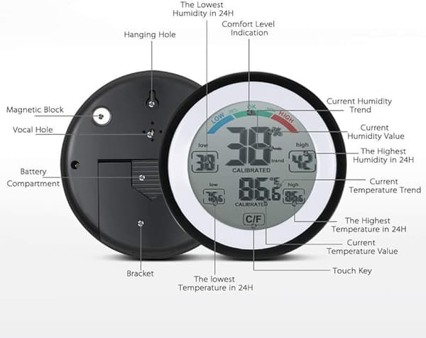 Digitalt hygrometer, indendørs termometer hygrometer rumtemperatur