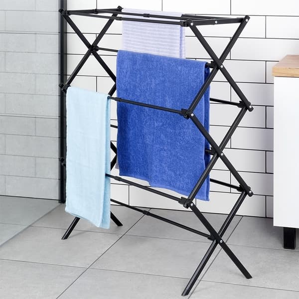 Vertical, retractable drying rack in adjustable metal, black
