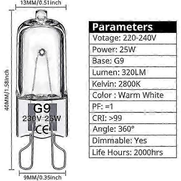 G9 halogenpærer 60W, 230V, 10-pak 60W [DB] 25W