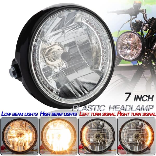 Universal 7 inch 12V Motorcycle Headlight Round Turn Signal Lamp Suitable for Cafe