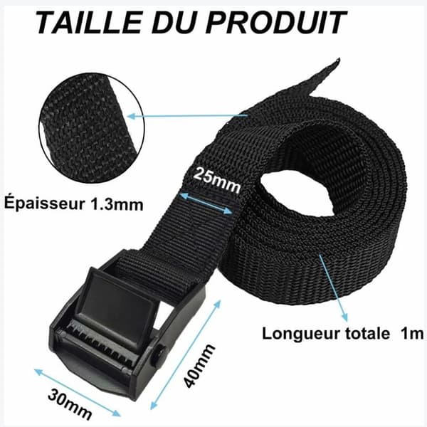 Stroppebånd sykkelstropper - 6 stk 2,5 cm x 1 m - komplett oppgradering - helsvart